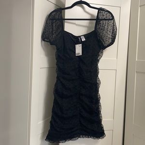 NWT Divided H&M Black Gathered Fitted Mini Dress